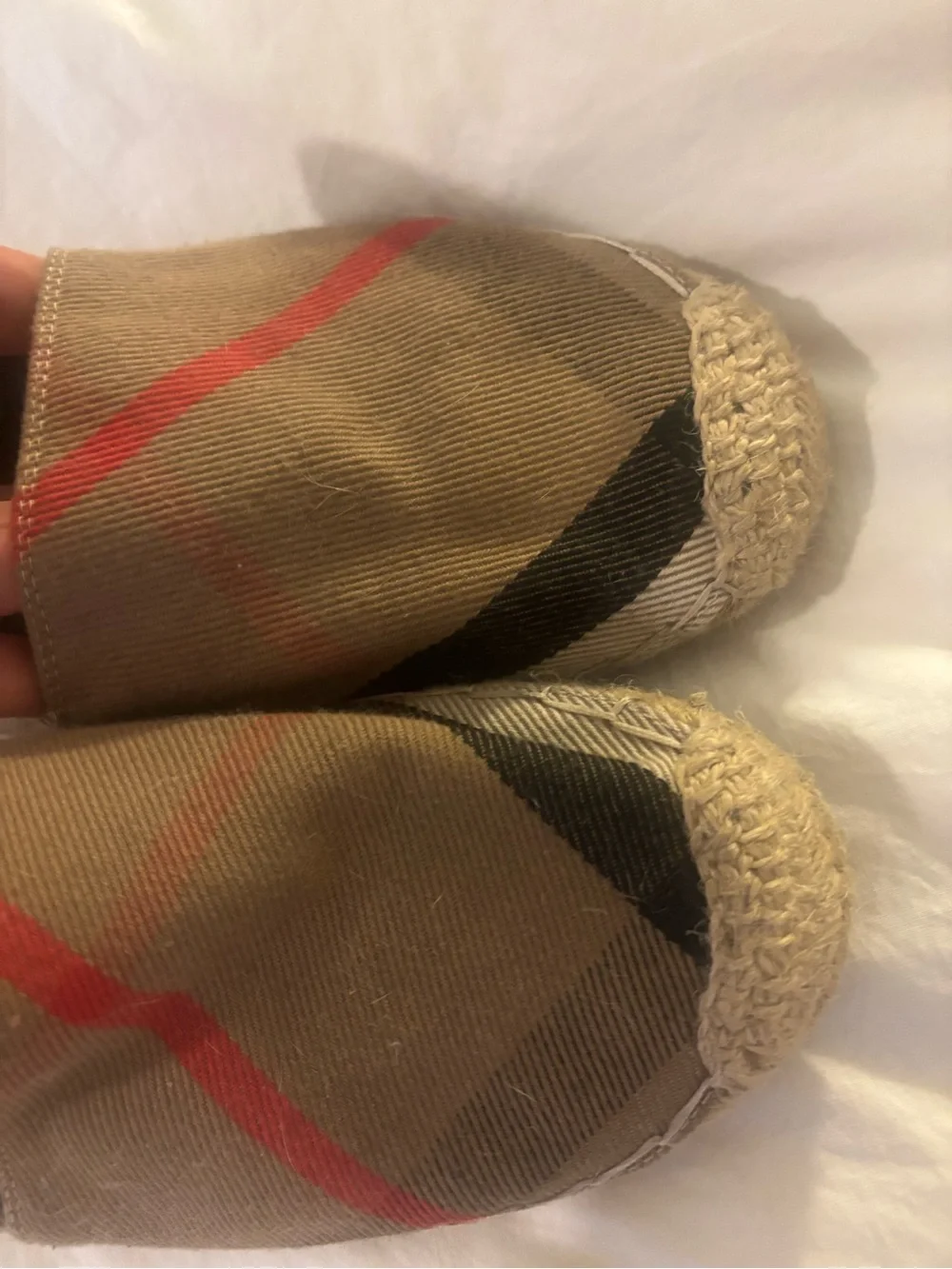 Classic Plaid Espadrilles in Tan with Red Stripe